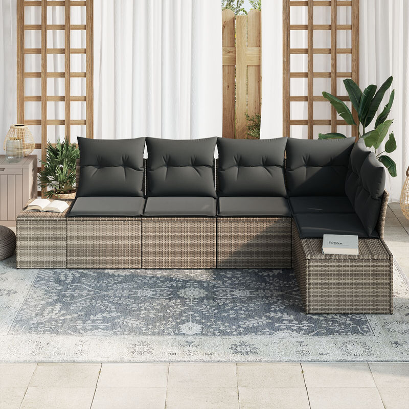 5 Piece Garden Sofa Set with Cushions Grey Poly Rattan