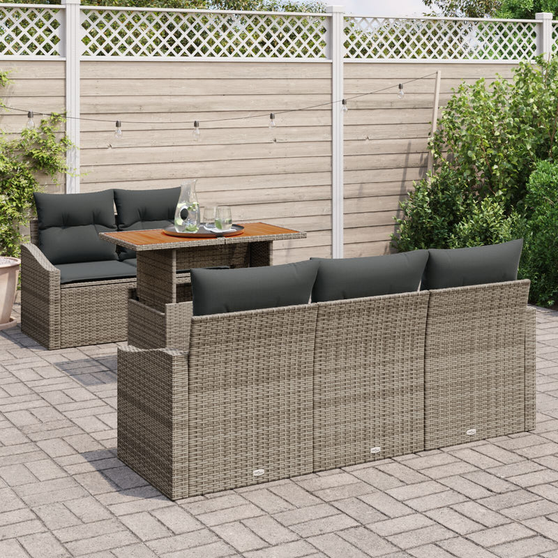 6 Piece Garden Sofa Set with Cushions Grey Poly Rattan