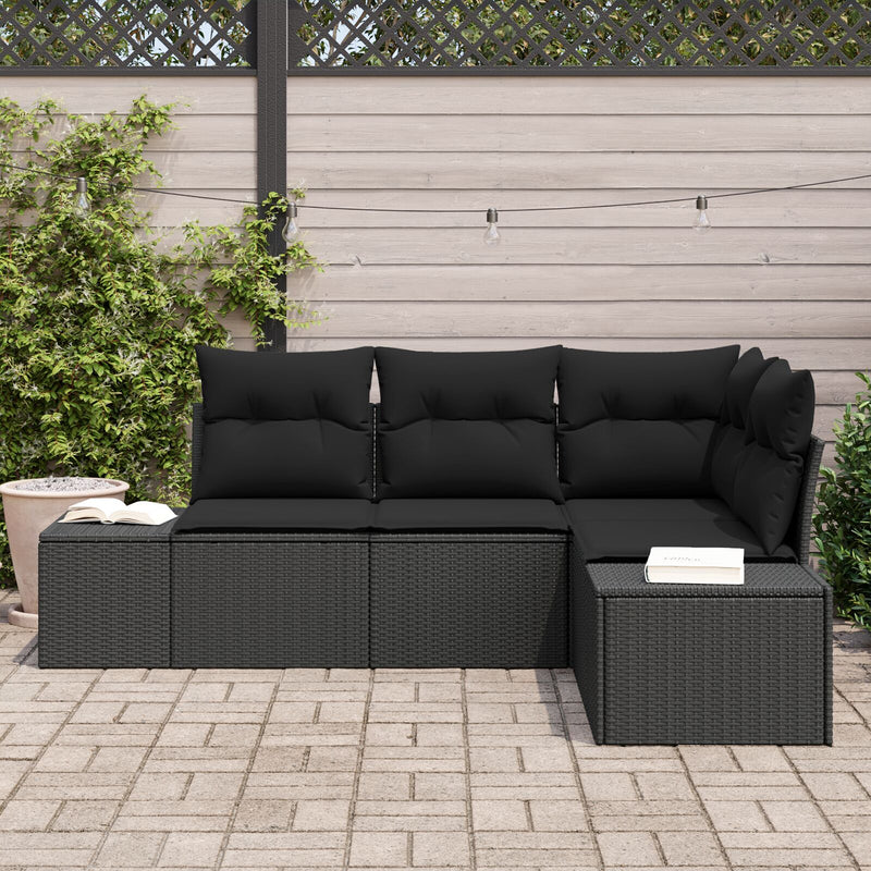 4 Piece Garden Sofa Set with Cushions Black Poly Rattan
