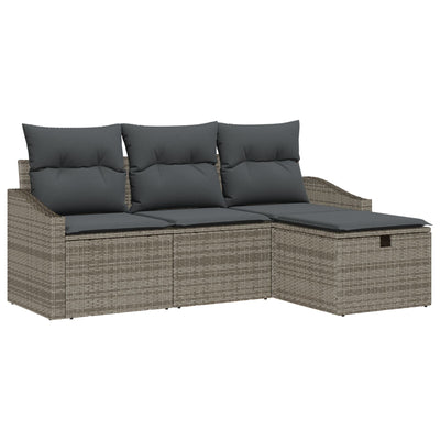 4 Piece Garden Sofa Set with Cushions Grey Poly Rattan