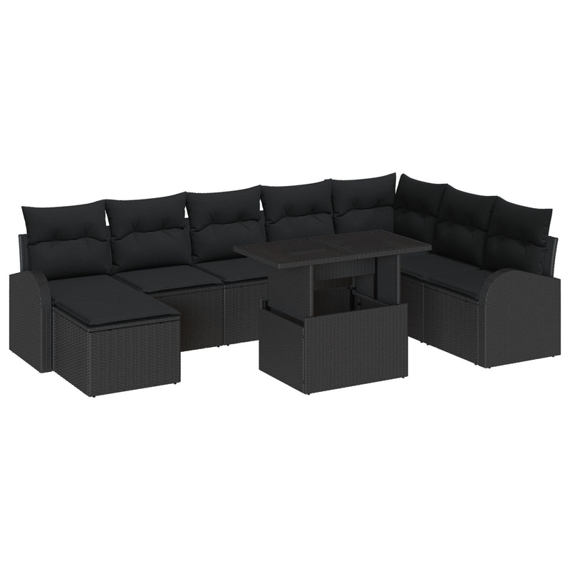 9 Piece Garden Sofa Set with Cushions Black Poly Rattan