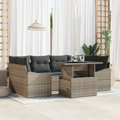 7 Piece Garden Sofa Set with Cushions Grey Poly Rattan
