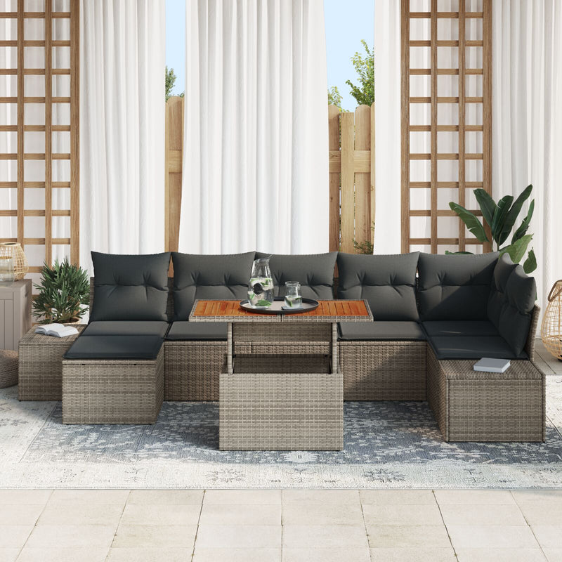 8 Piece Garden Sofa Set with Cushions Grey Poly Rattan