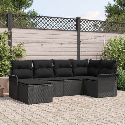 6 Piece Garden Sofa Set with Cushions Black Poly Rattan