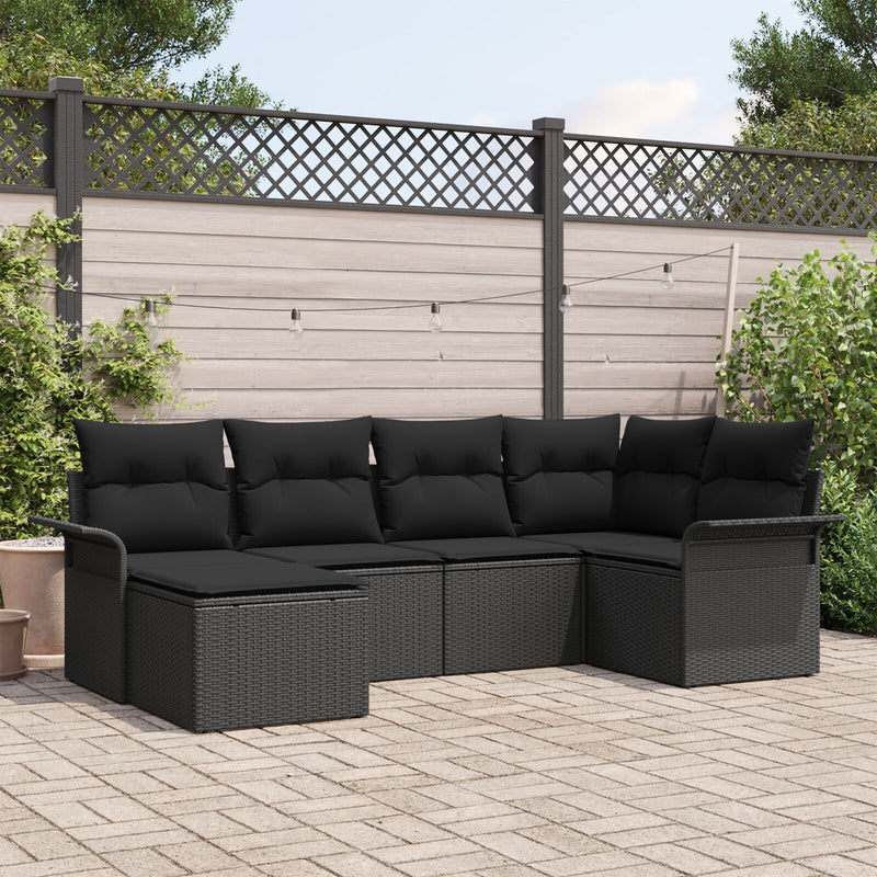 6 Piece Garden Sofa Set with Cushions Black Poly Rattan