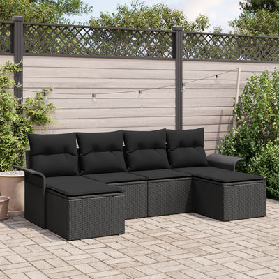 6 Piece Garden Sofa Set with Cushions Black Poly Rattan