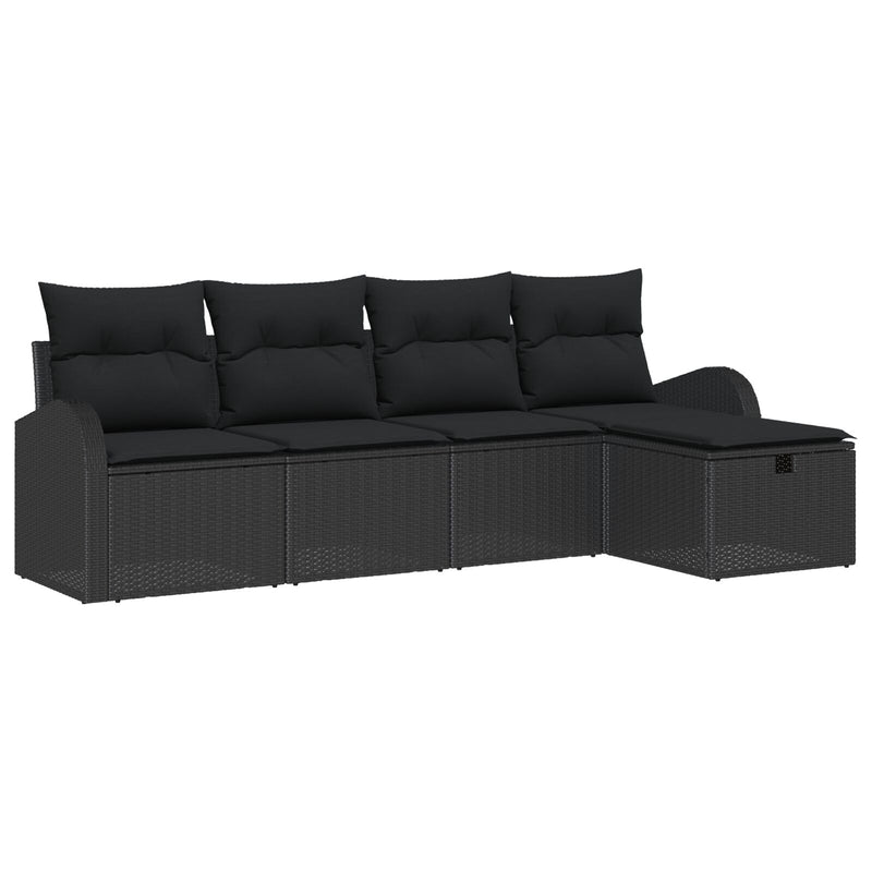 5 Piece Garden Sofa Set with Cushions Black Poly Rattan
