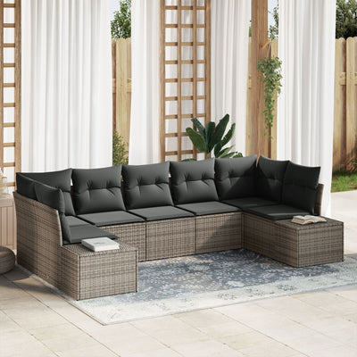 7 Piece Garden Sofa Set with Cushions Grey Poly Rattan