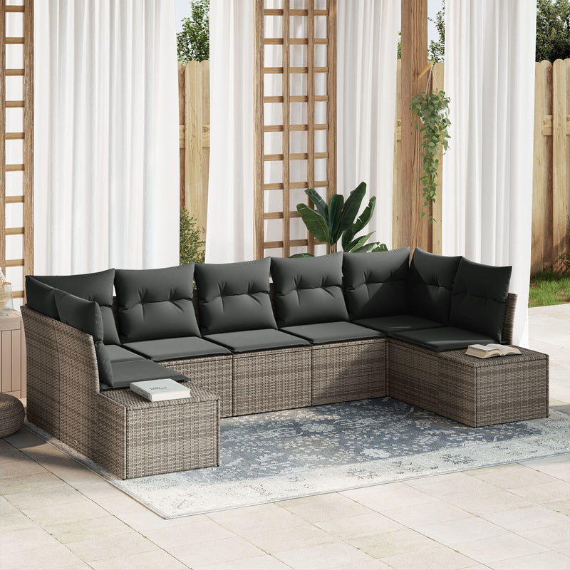 7 Piece Garden Sofa Set with Cushions Grey Poly Rattan