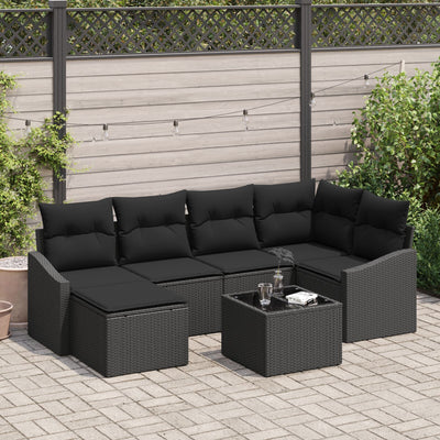7 Piece Garden Sofa Set with Cushions Beige Poly Rattan