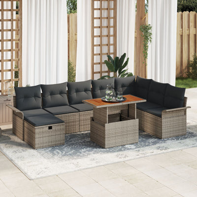 9 Piece Garden Sofa Set with Cushions Grey Poly Rattan