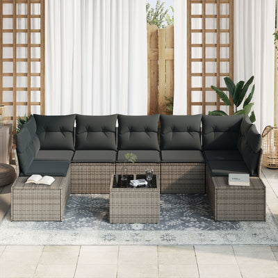 8 Piece Garden Sofa Set with Cushions Grey Poly Rattan