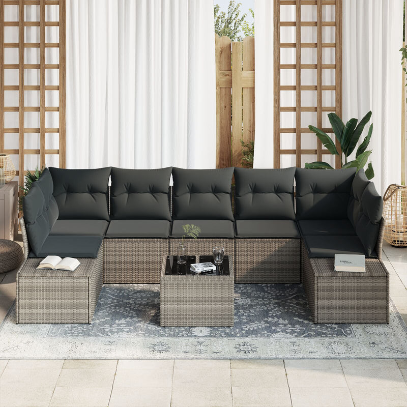 8 Piece Garden Sofa Set with Cushions Grey Poly Rattan