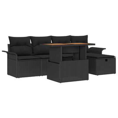 6 Piece Garden Sofa Set with Cushions Black Poly Rattan