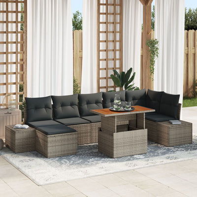 8 Piece Garden Sofa Set with Cushions Grey Poly Rattan