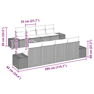 7 Piece Garden Sofa Set with Cushions Black Poly Rattan Acacia
