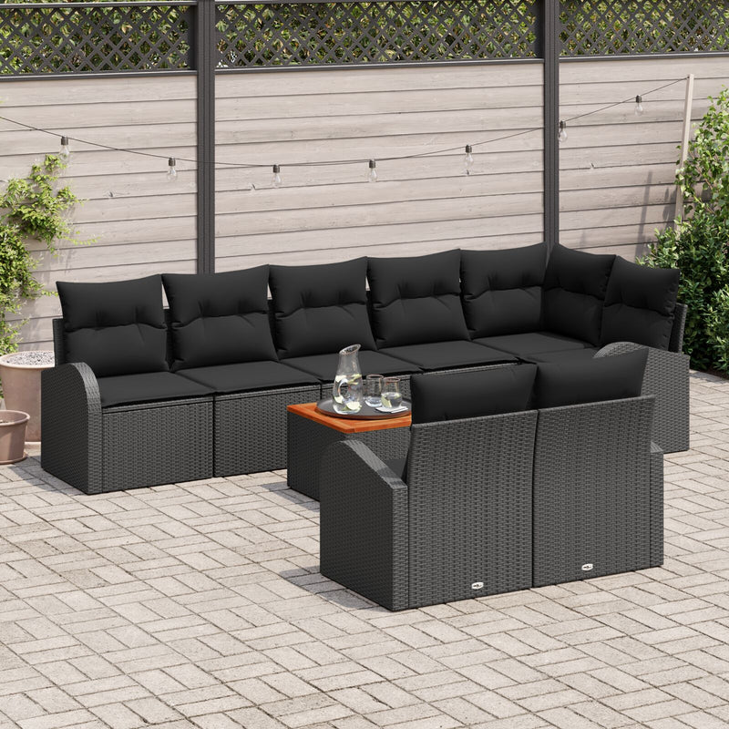 9 Piece Garden Sofa Set with Cushions Black Poly Rattan Acacia