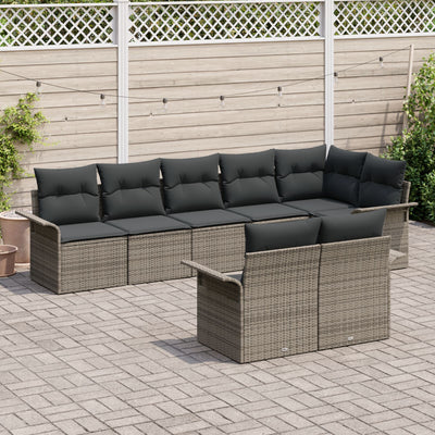 8 Piece Garden Sofa Set with Cushions Grey Poly Rattan