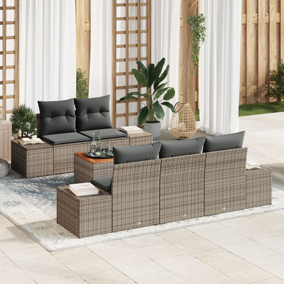 6 Piece Garden Sofa Set with Cushions Grey Poly Rattan Acacia