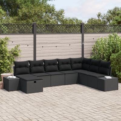 Garden Sofa Set 8 Seats Black Rattan, Steel Outdoor Sectional