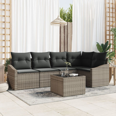 5 Piece Garden Sofa Set with Cushions Grey Poly Rattan