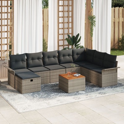 9 Piece Garden Sofa Set with Cushions Grey Poly Rattan