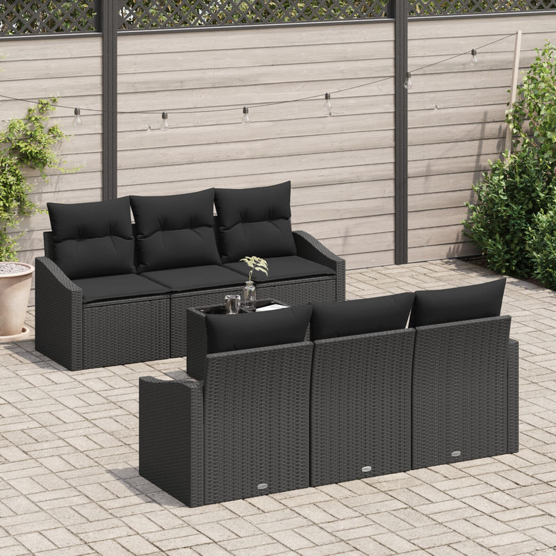 7 Piece Garden Sofa Set with Cushions Black Rattan
