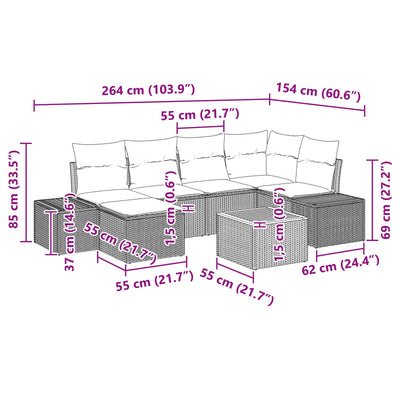 7 Piece Garden Sofa Set with Cushions Black Poly Rattan Acacia