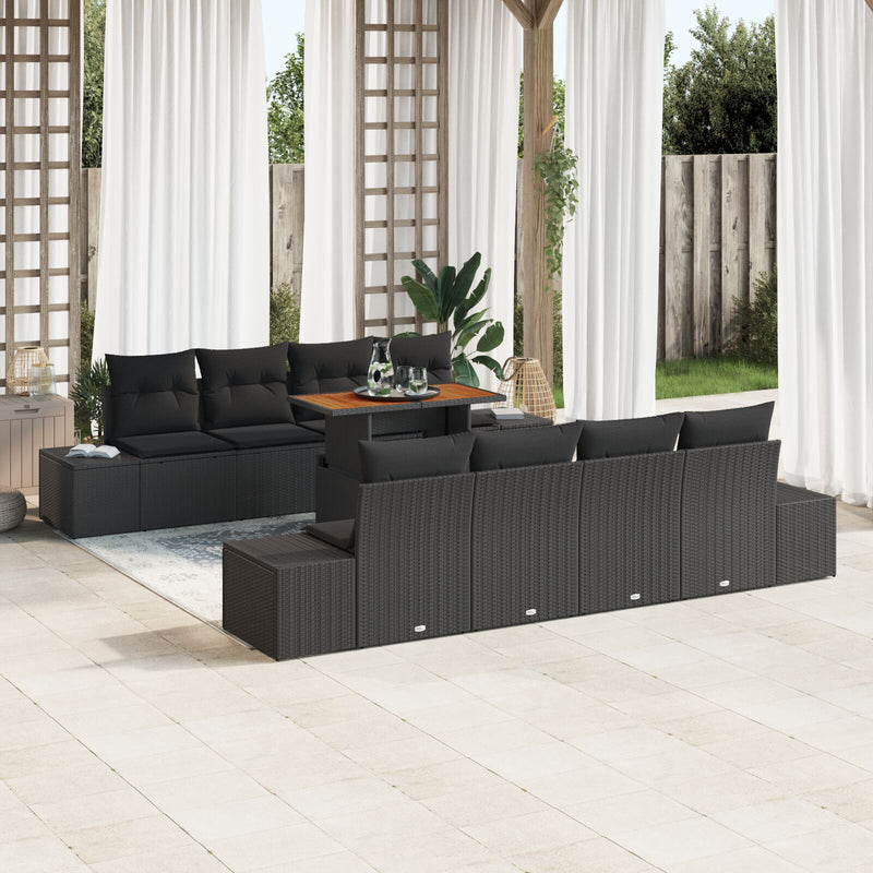 7 Piece Garden Sofa Set with Cushions Black Poly Rattan