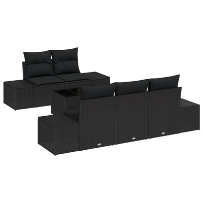 6 Piece Garden Sofa Set with Cushions Black Poly Rattan