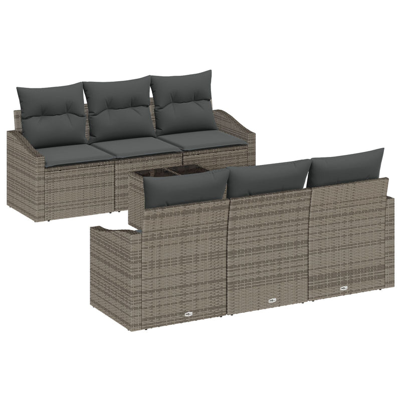 7 Piece Garden Sofa Set with Cushions Grey Poly Rattan