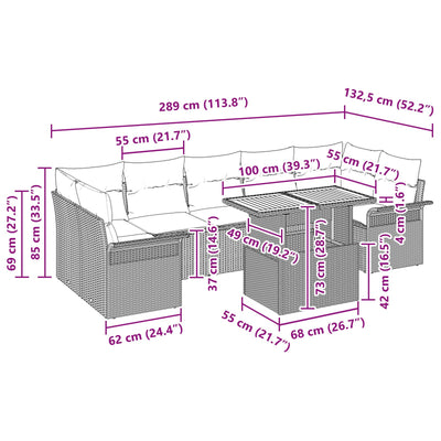 8 Piece Garden Sofa Set with Cushions Grey Poly Rattan Acacia