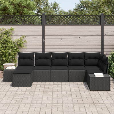 7 Piece Garden Sofa Set with Cushions Black Poly Rattan