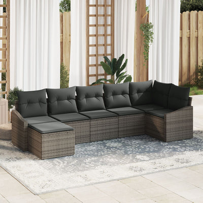 7 Piece Garden Sofa Set with Cushions Grey Poly Rattan
