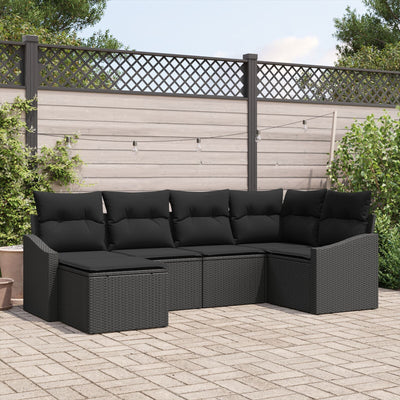 6 Piece Garden Sofa Set with Cushions Black Poly Rattan
