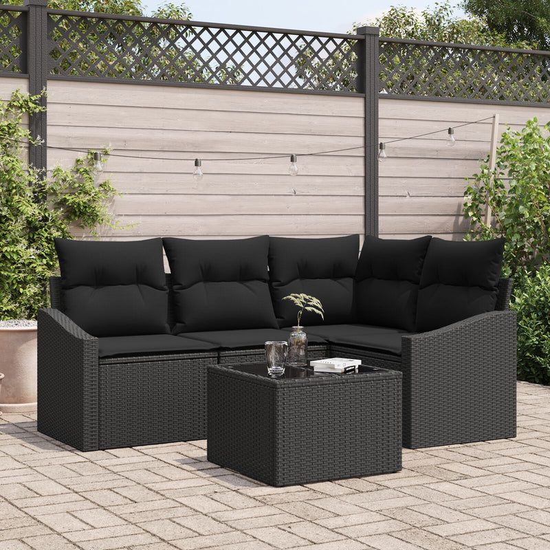 5 Piece Garden Sofa Set with Cushions Beige Poly Rattan