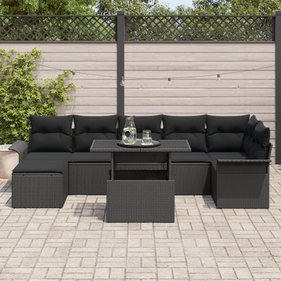 8 Piece Garden Sofa Set with Cushions Black Poly Rattan