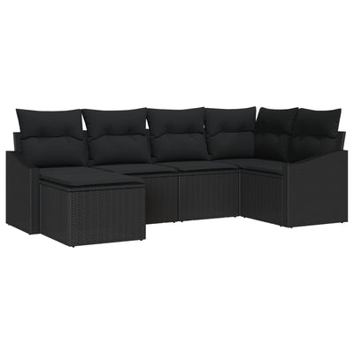 6 Piece Garden Sofa Set with Cushions Black Poly Rattan