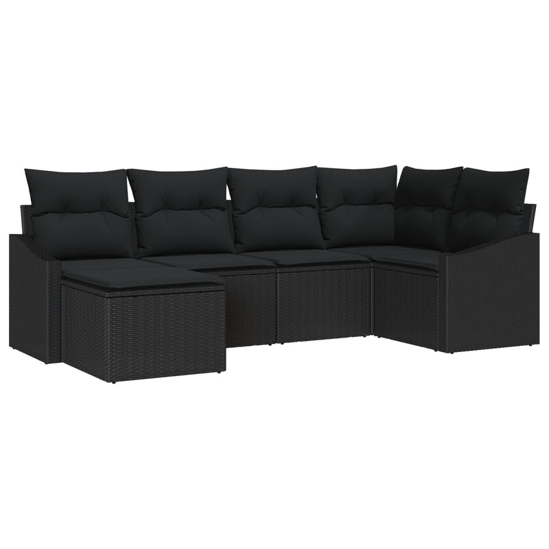 6 Piece Garden Sofa Set with Cushions Black Poly Rattan