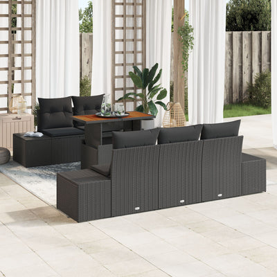 6 Piece Garden Sofa Set with Cushions Black Poly Rattan