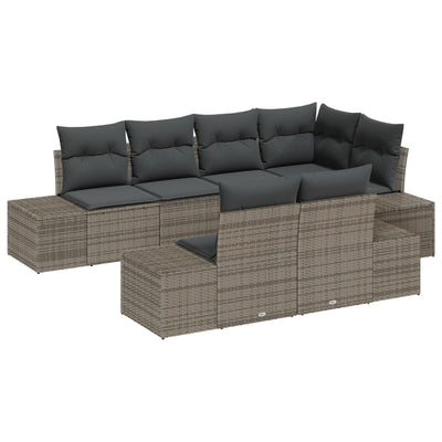 7 Piece Garden Sofa Set with Cushions Grey Poly Rattan