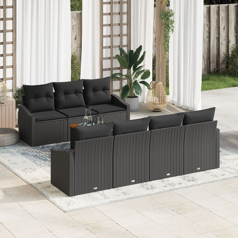 8 Piece Garden Sofa Set with Cushions Black Poly Rattan Acacia