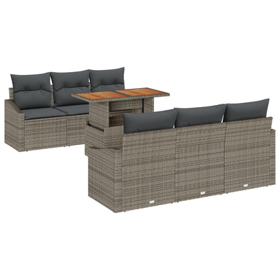 7 Piece Garden Sofa Set with Cushions Grey Poly Rattan