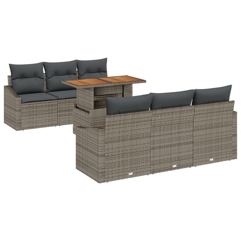 7 Piece Garden Sofa Set with Cushions Grey Poly Rattan