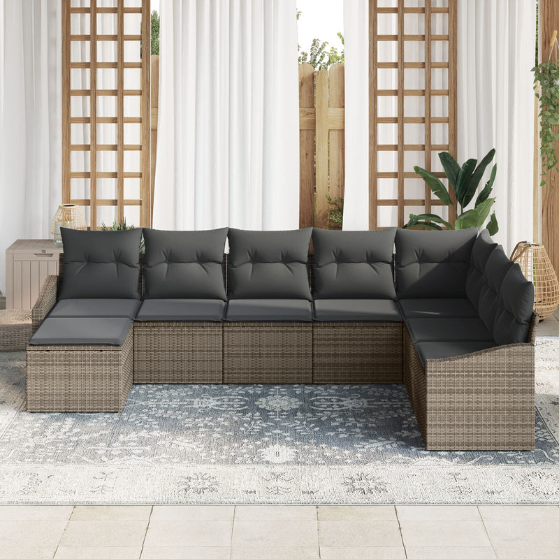 8 Piece Garden Sofa Set with Cushions Grey Poly Rattan