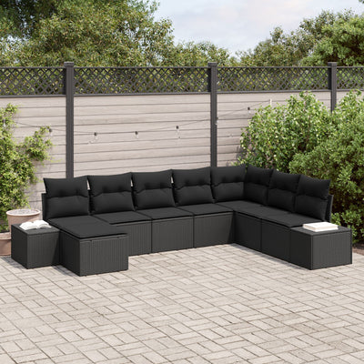 Garden Sofa Set 8 Piece Black Poly Rattan Outdoor Sofa