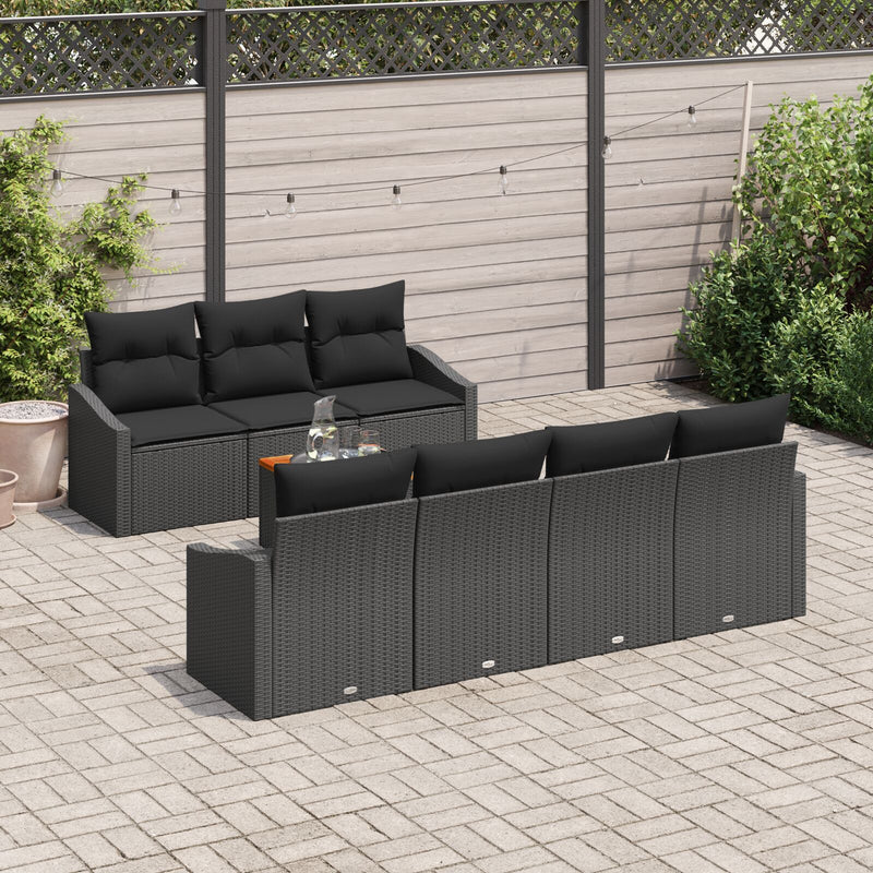 8 Piece Garden Sofa Set with Cushions Black Poly Rattan Acacia