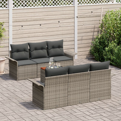 7 Piece Garden Sofa Set with Cushions Grey Poly Rattan Acacia