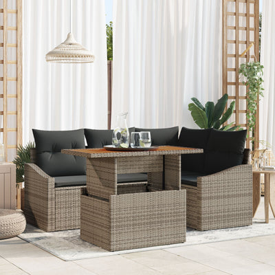 5 Piece Garden Sofa Set with Cushions Grey Poly Rattan
