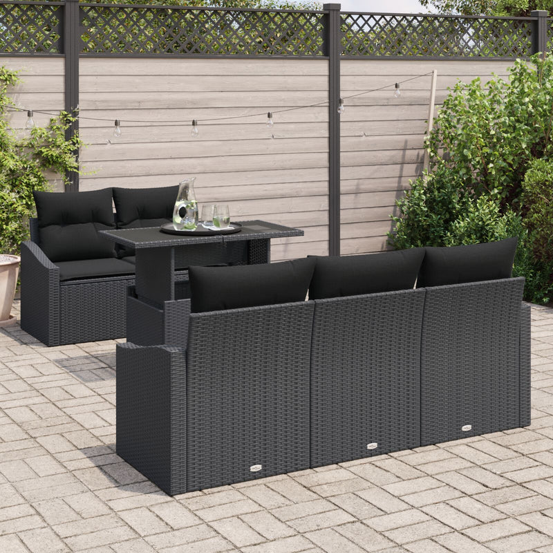 6 Piece Garden Sofa Set with Cushions Black Poly Rattan